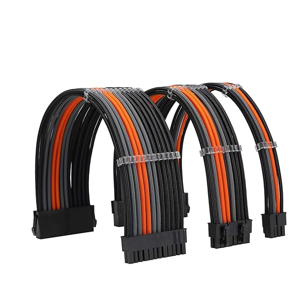 Formulamod FormulaMod Sleeve Extension Power Supply Cable Kit 18AWG ATX 24P EPS 8P PCI-E8P Combs for PSU to Motherboard GPU Black Orange Grey