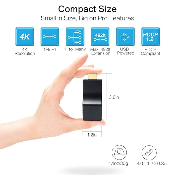 DDMALL DDMALL 4K HDMI Extender Over IP Kit - 500ft, Real 4K 30Hz, Plug & Play, Compact HDMI Transmitter & Receiver (HIP-20) - View 4 of 10