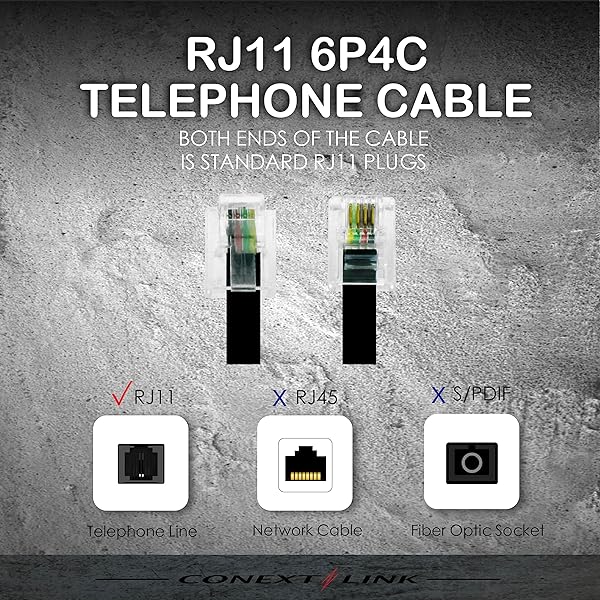 Conext Link RJ11 6P4C Modular Telephone Extension Cable 7 Feet Black Phone Cord Line Wire - View 4 of 6