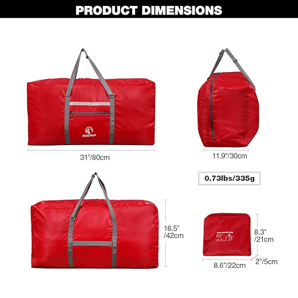 REDCAMP REDCAMP Extra Large 100L Foldable Duffle Bag Lightweight Travel Bag with Adjustable Strap for Men and Women Red - View 3 of 9