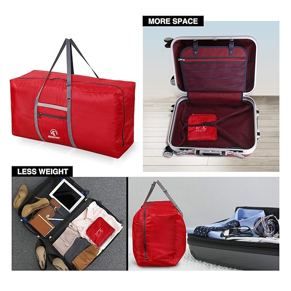 REDCAMP REDCAMP Extra Large 100L Foldable Duffle Bag Lightweight Travel Bag with Adjustable Strap for Men and Women Red - View 6 of 9