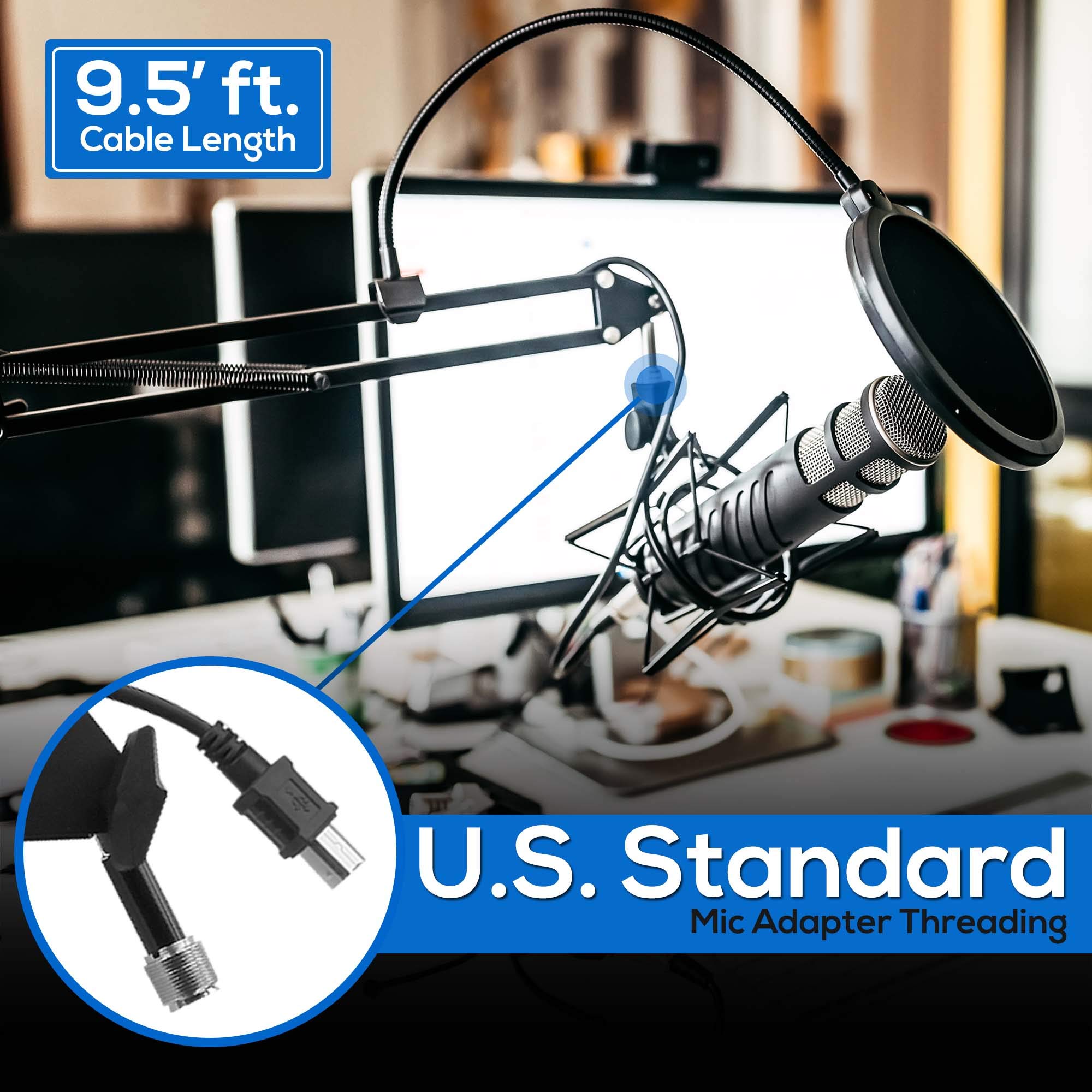 Pyle PYLE-PRO USB Suspension Boom Microphone Stand Adjustable Compact Durable Steel for Radio Broadcasting Voice-Over Sound Studio and TV Stations - View 7 of 8