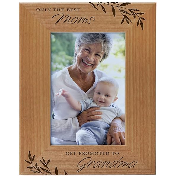 CEDAR CRATE MARKET Only The Best Moms Get Promoted to Grandma Engraved Natural Wood Photo Frame for Grandparents Day Fits 4x6 Vertical Portrait Gifts