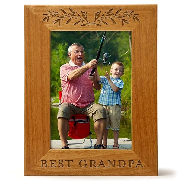 Engraved Natural Wood Photo Frame for Best Grandpa Fits 5x7 Vertical Portrait Perfect Gift for Grandparent's Day Father's Day Christmas