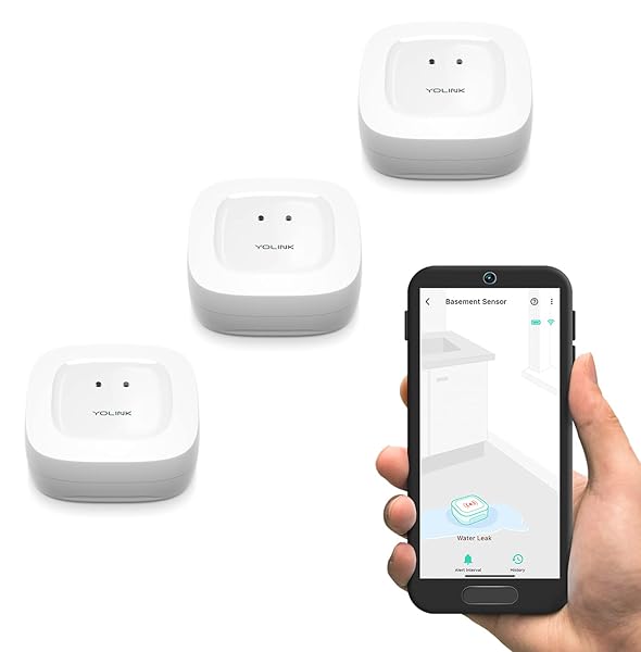 YoLink YoLink Water Leak Sensor 3-Pack Smart Flood Detector with Long Range Notifications Compatible with Alexa IFTTT and Home Assistant
