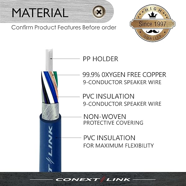 Conext Link Conext Link MSC918-20: 20ft 9-Conductor 18 AWG Blue Speaker Cable - 100% OFC Copper for Trailers - View 3 of 7