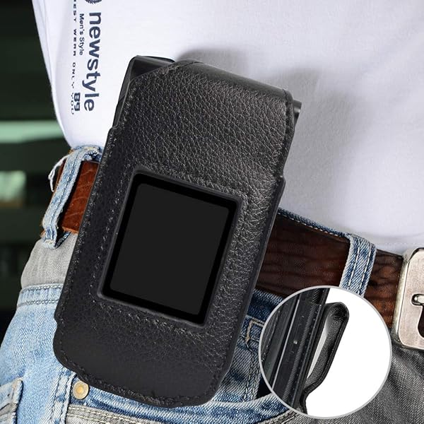 Nakedcellphone Black Vegan Leather Case for Orbic Journey with Built-in Screen Protection and Metal Belt Clip for Verizon Wireless ORB2200LBVZ - View 6 of 7