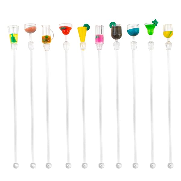 AUEAR 10 Pack Colorful Acrylic Swizzle Sticks - Perfect Cocktail Stirrer for Bars, Cafes & Home Use