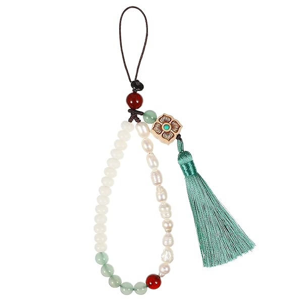 UKCOCO UKCOCO Chinese Style Cell Phone Lanyard with Tassel & Pearl Beading - Stylish Hand Wrist Strap & Keyring