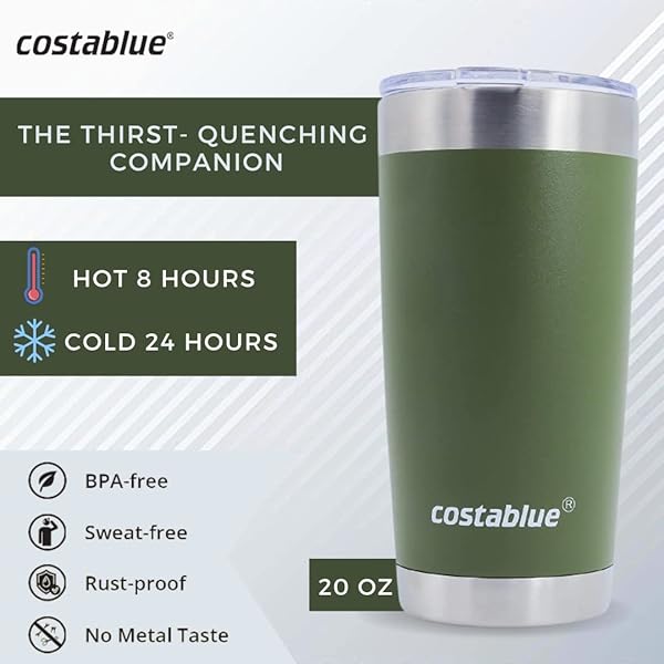 costablue costablue Travel Coffee Mug - 20 Oz. Stainless Steel Insulated Coffee Mug, Leak Proof Tumbler w/Dishwasher Safe Lid, Double Wall Travel Coffee Cup, Reusable Insulated Tumbler for Hot & Cold Beverages - View 5 of 10