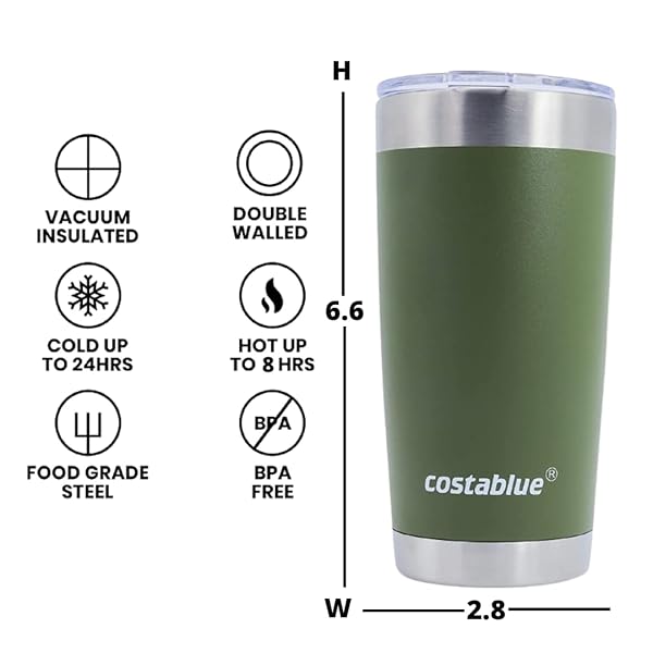 costablue costablue Travel Coffee Mug - 20 Oz. Stainless Steel Insulated Coffee Mug, Leak Proof Tumbler w/Dishwasher Safe Lid, Double Wall Travel Coffee Cup, Reusable Insulated Tumbler for Hot & Cold Beverages - View 6 of 10