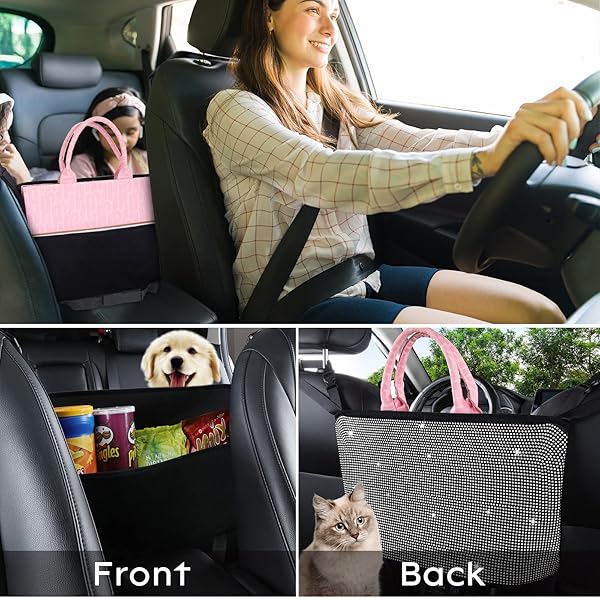 eing Car Organizers and Storage Purse Holder Seat Back Net Handbag Accessories for Women Road Trip Essentials Mom Birthday Gifts White - View 3 of 7