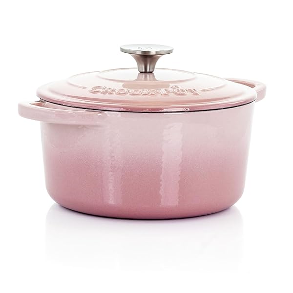 Crock-Pot Shop Crock-Pot 3-Quart Blush Pink Enameled Cast Iron Dutch Oven - Perfect for Artisan Cooking!