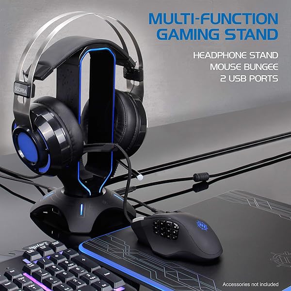 ENHANCE Enhance PC Gaming Headset Stand with Mouse Bungee RGB Headphone Holder 2 USB Ports 7 LED Color Modes for Desktops Keyboards and Headphones - View 2 of 9