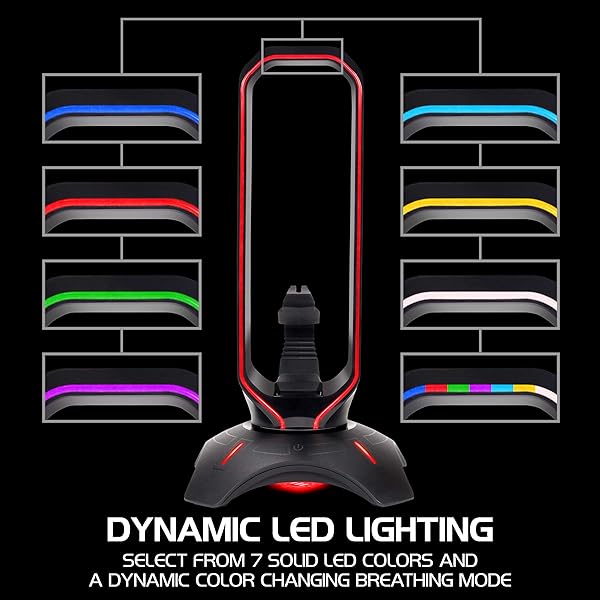 ENHANCE Enhance PC Gaming Headset Stand with Mouse Bungee RGB Headphone Holder 2 USB Ports 7 LED Color Modes for Desktops Keyboards and Headphones - View 4 of 9