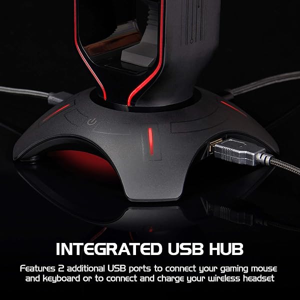 ENHANCE Enhance PC Gaming Headset Stand with Mouse Bungee RGB Headphone Holder 2 USB Ports 7 LED Color Modes for Desktops Keyboards and Headphones - View 5 of 9