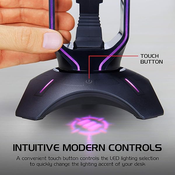 ENHANCE Enhance PC Gaming Headset Stand with Mouse Bungee RGB Headphone Holder 2 USB Ports 7 LED Color Modes for Desktops Keyboards and Headphones - View 6 of 9