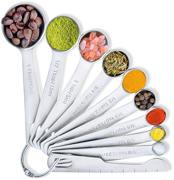 BALCI BALCI 9 Measuring Spoons Set Heavy Duty Stainless Steel with US and Metric Measurements Ideal for Dry and Liquid Ingredients