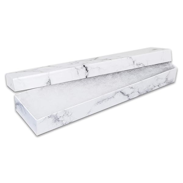 TheDisplayGuys For Your Modern Living TheDisplayGuys 25 Pack Kraft Paper Cardboard Gift Boxes Jewelry Cases with Cotton Padding and Lid Marble White 8x2x1 Inches