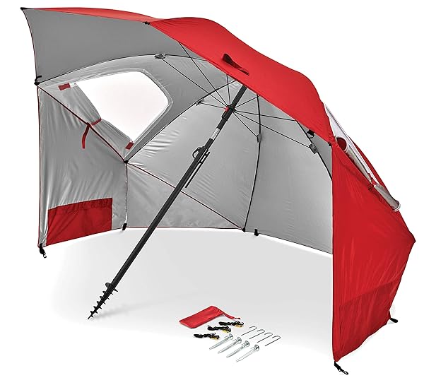 Sport-Brella Sport-Brella Premiere 8-Foot UPF 50+ Umbrella Shelter for Ultimate Sun & Rain Protection - Red