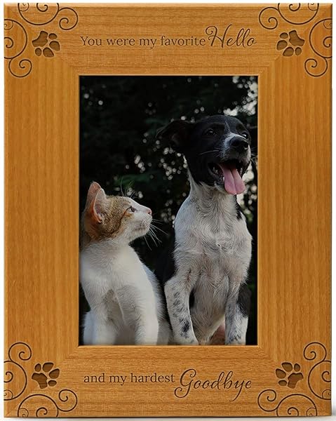 CEDAR CRATE MARKET You Were My Favorite Hello Pet Memorial Picture Frame Engraved Natural Wood 4x6 Vertical Portrait for Animal Lovers to Keep Memories Alive