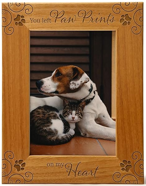 CEDAR CRATE MARKET CEDAR CRATE MARKET You Left Paw Prints On My Heart Pet Memorial Picture Frame Engraved Natural Wood 5x7 Vertical Portrait Frame for Animal Lovers