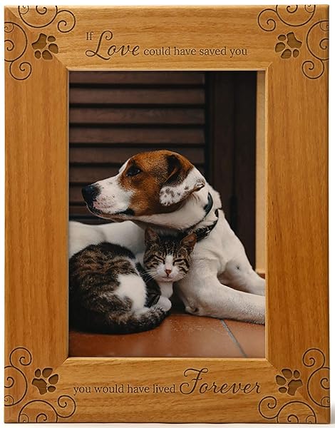 Pet Memorial Picture Frame Engraved Natural Wood for 5x7 Vertical Portrait Keeps Memories Alive for Animal Lovers