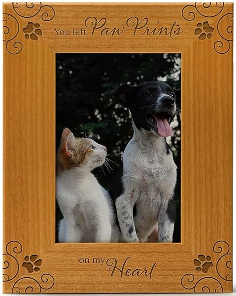 CEDAR CRATE MARKET CEDAR CRATE MARKET You Left Paw Prints On My Heart Pet Memorial Picture Frame Engraved Natural Wood 4x6 Vertical Portrait Frame for Animal Lovers