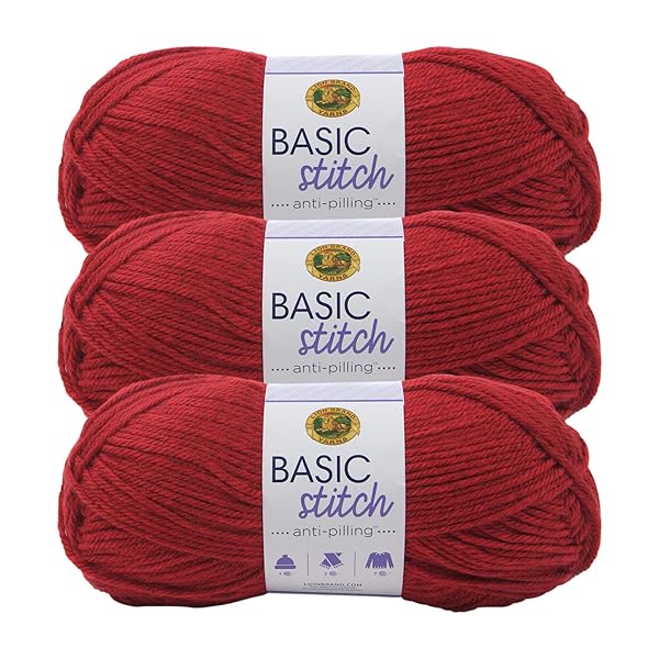 Lion Brand Yarn Lion Brand Yarn Basic Stitch Anti-Pilling Knitting Yarn 3-Pack Red Heather Ideal for Crocheting