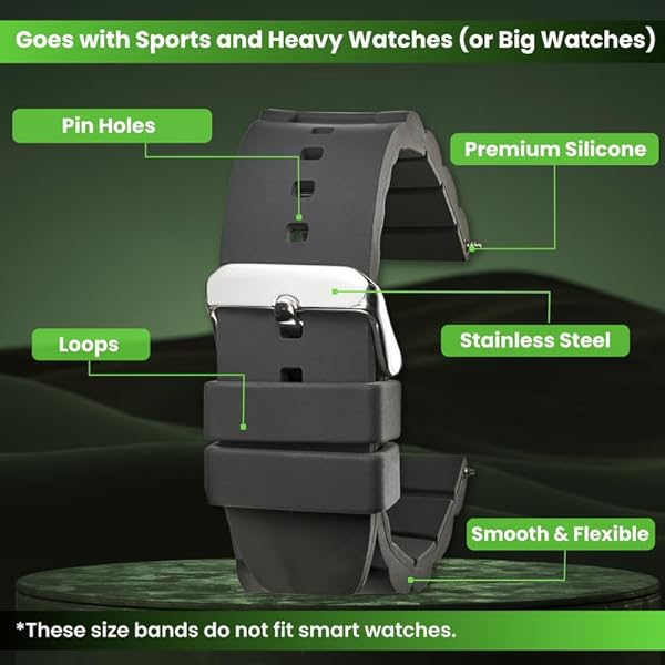 STUNNING SELECTION ALPINE Sporty Premium Silicone Adjustable 26mm Watch Band Replacement for Men and Women Waterproof Multi-purpose Black Watch Straps - View 2 of 7