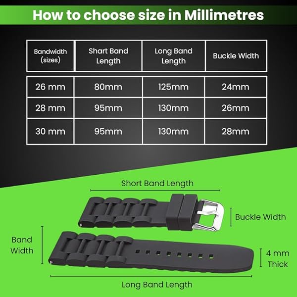 STUNNING SELECTION ALPINE Sporty Premium Silicone Adjustable 26mm Watch Band Replacement for Men and Women Waterproof Multi-purpose Black Watch Straps - View 5 of 7