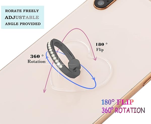 lenoup Lenoup Transparent Heart Cell Phone Ring Holder Kickstand Bling Bling Sparkle Diamond Clear Finger Grip Stand Silver Black - View 3 of 7