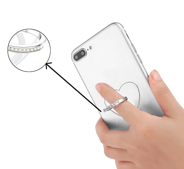 lenoup Lenoup Transparent Heart Cell Phone Ring Holder Kickstand Bling Bling Sparkle Diamond Clear Finger Grip Stand Silver Black - View 6 of 7