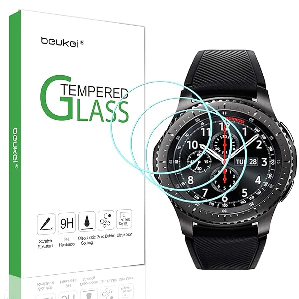 beukei Beukei 3 Pack Tempered Glass Screen Protector for Samsung Gear S3 and Frontier Anti Scratch Bubble Free Not for Galaxy Watch 42mm Gear S2