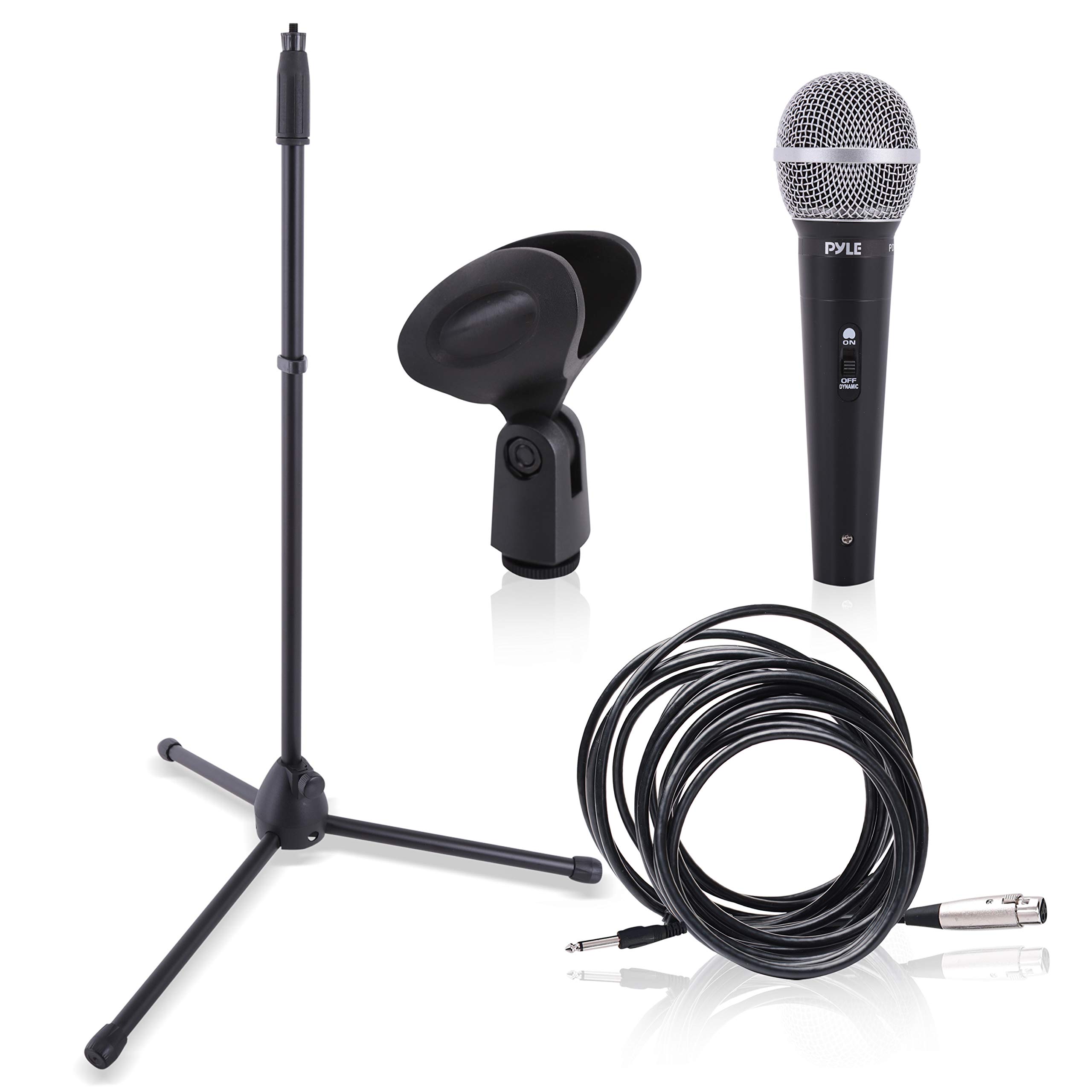 Pyle Pyle Professional Handheld Dynamic Microphone Kit Unidirectional Vocal Wired Microphone with Carry Bag Metal Mic Stand and XLR Audio Cable