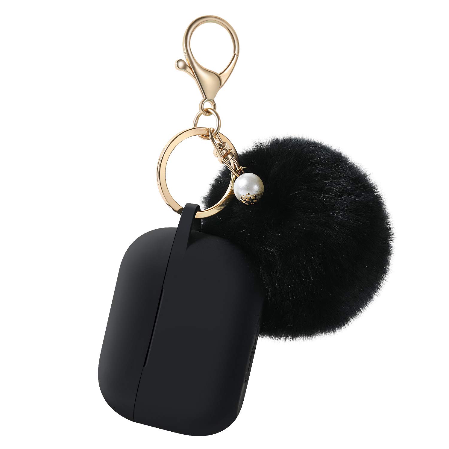 Cypher.V Cypher V Protective Case Cover for AirPods Pro Silicone Skin with Cute Pom Pom Keychain Black