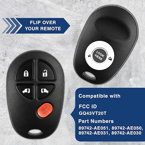 KeylessOption KeylessOption Key Fob for 2004 to 2018 Toyota Sienna with Programming Guide 5-Button GQ43VT20T Keyless Entry Remote Control - View 5 of 9