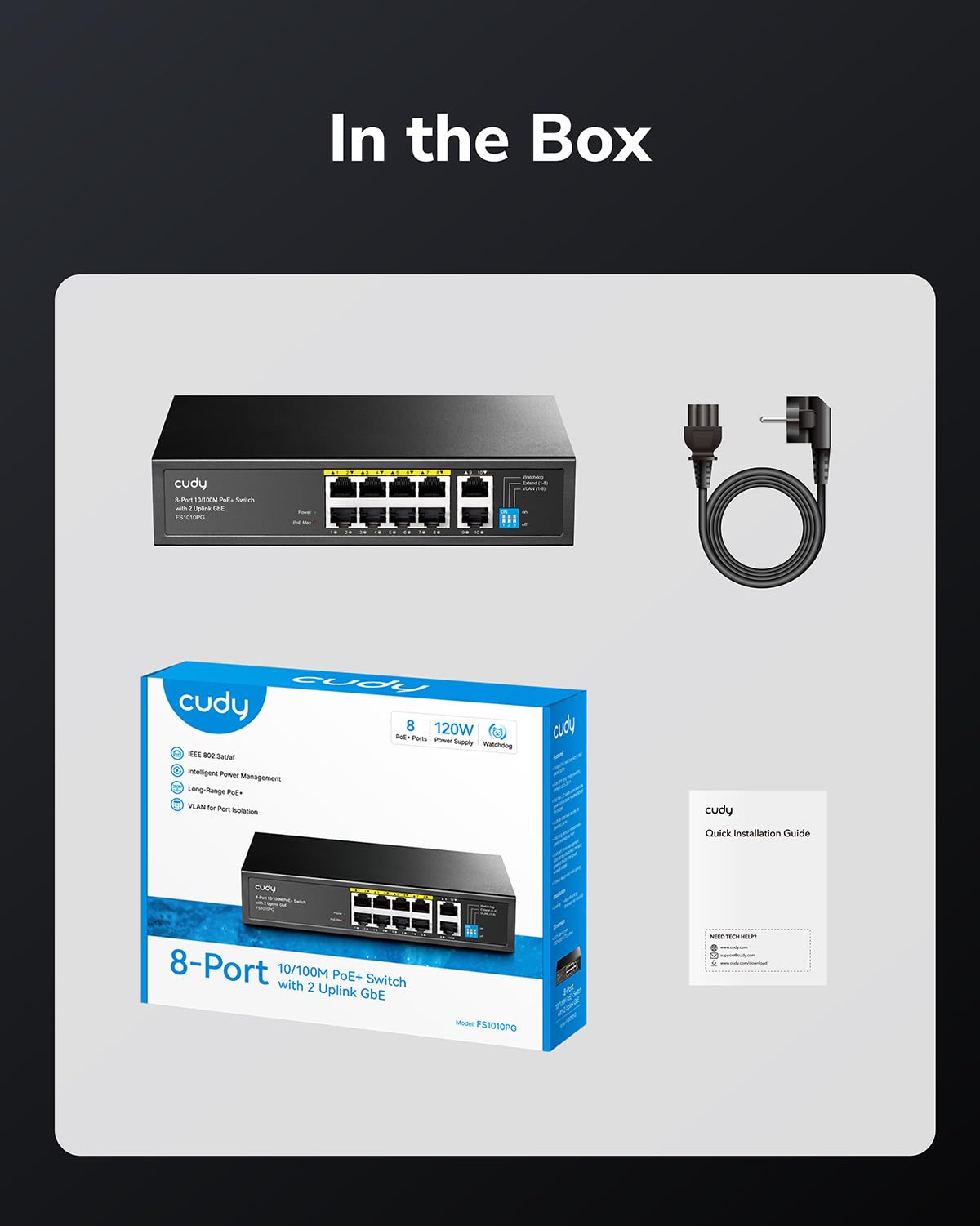 Cudy Cudy 8 Port Fast Ethernet PoE Switch 10/100Mbps with 8 PoE+ Ports 120W Plug and Play Sturdy Metal Design - View 9 of 9