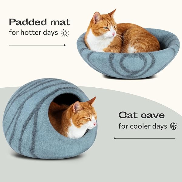 MEOWFIA MEOWFIA Medium Felt Cat Bed Cave Handmade 100% Merino Wool for Cats and Kittens in Aqua Color - View 5 of 8
