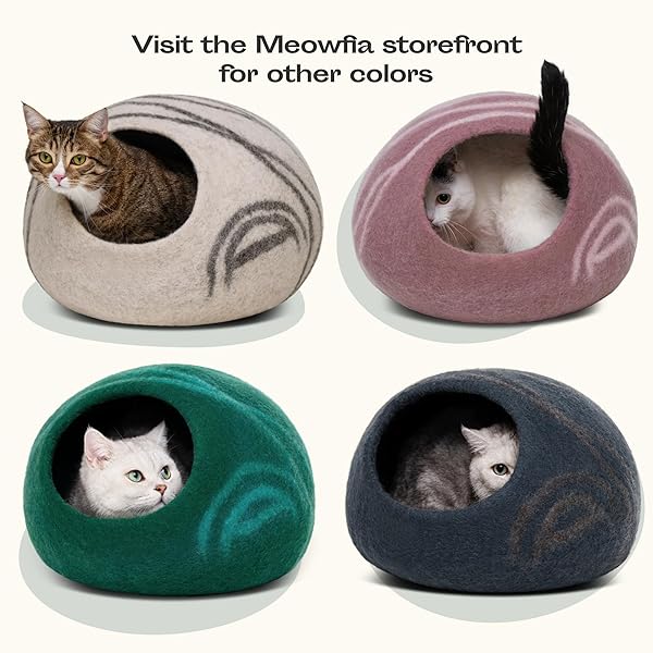 MEOWFIA MEOWFIA Medium Felt Cat Bed Cave Handmade 100% Merino Wool for Cats and Kittens in Aqua Color - View 7 of 8