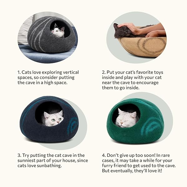 MEOWFIA MEOWFIA Medium Felt Cat Bed Cave Handmade 100% Merino Wool for Cats and Kittens in Aqua Color - View 8 of 8