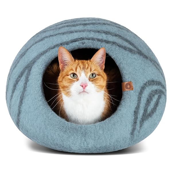 MEOWFIA MEOWFIA Medium Felt Cat Bed Cave Handmade 100% Merino Wool for Cats and Kittens in Aqua Color - View 2 of 8