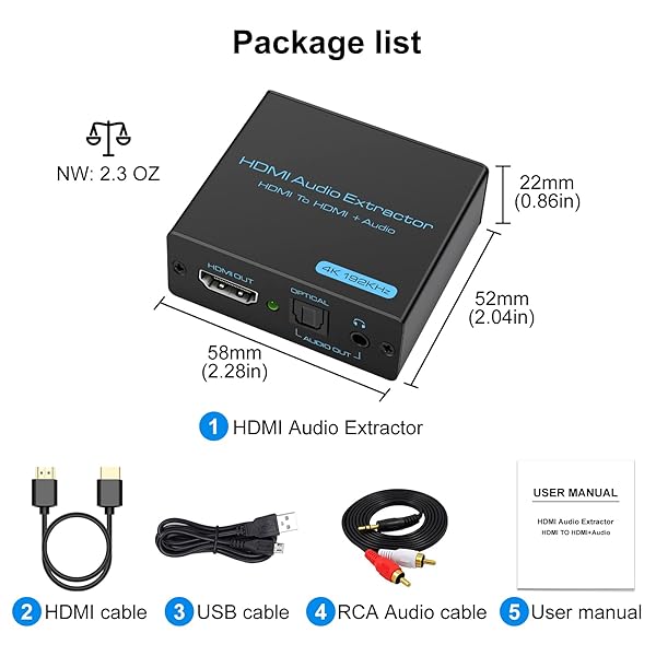 VPFET VPFET HDMI Audio Extractor 4K HDMI to Optical 3.5mm AUX Adapter Splitter Converter with HDCP Digital DTS 5.1 PCM Support - View 9 of 9