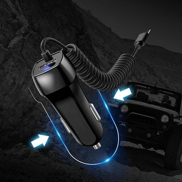 BoxWave BoxWave Car Charger for Samsung Galaxy Z Flip with Extra USB Port and Built-in Cable Black - View 8 of 10