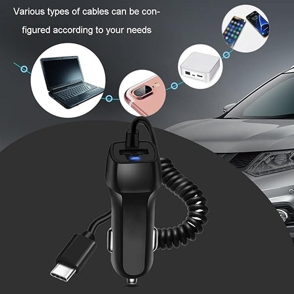 BoxWave BoxWave Car Charger for Samsung Galaxy Z Flip with Extra USB Port and Built-in Cable Black - View 9 of 10