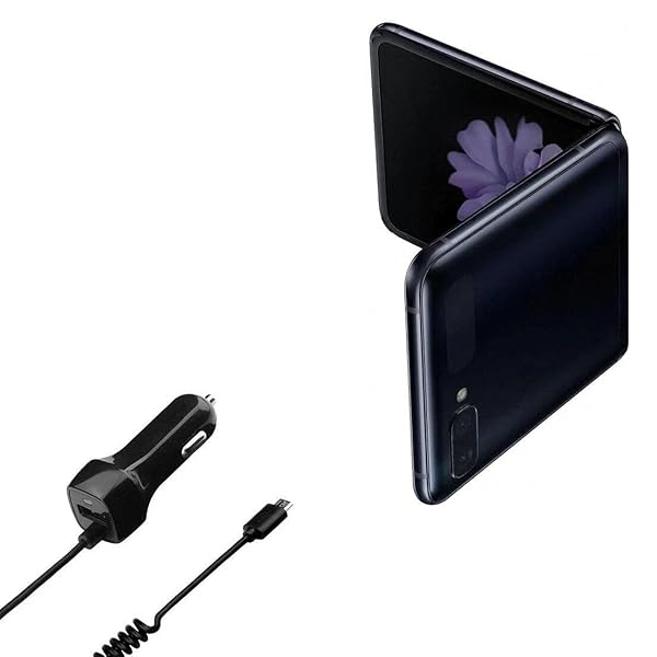 BoxWave BoxWave Car Charger for Samsung Galaxy Z Flip with Extra USB Port and Built-in Cable Black - View 2 of 10