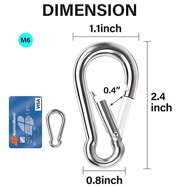 Lsqurel Spring Snap Hook Lsqurel 304 Stainless Steel Carabiner Clips Keychain Heavy Duty Quick Link for Camping Hiking Traveling M6 30pcs - View 2 of 7