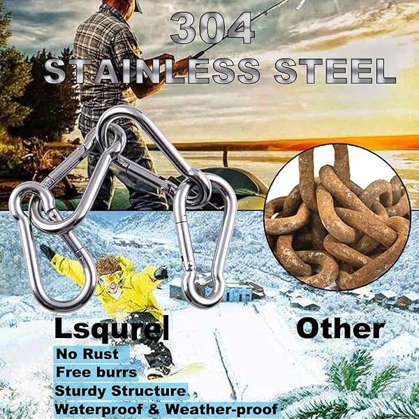 Lsqurel Spring Snap Hook Lsqurel 304 Stainless Steel Carabiner Clips Keychain Heavy Duty Quick Link for Camping Hiking Traveling M6 30pcs - View 4 of 7