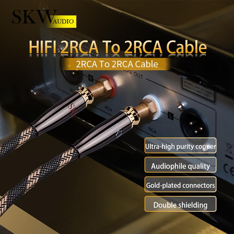 SKW SKW Upgrad Audiophiles 2RCA Male to 2RCA Male Audio Cable 6.5ft HiFi System Converter Adapter Black 12.8mm Diameter - View 6 of 7