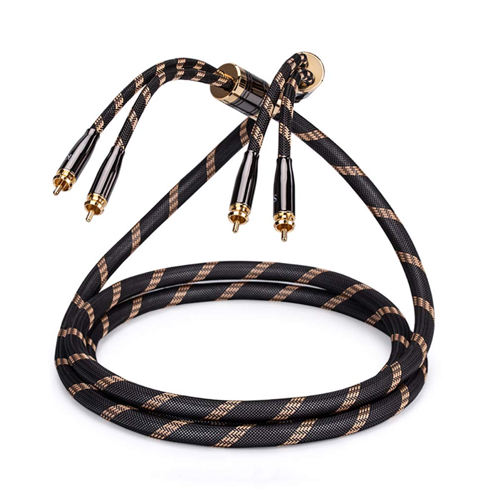 SKW Upgrad Audiophiles 2RCA Male to 2RCA Male Audio Cable 6.5ft HiFi System Converter Adapter Black 12.8mm Diameter